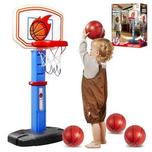 JOYIN Toddler Basketball Hoop Indoor, Adjustable Basketball Goal for Kids with 4 Balls, Game Toys for Playroom Pool Outdoor, Birthday Gift for Baby Boys Girls Age 1 2 3 4 - Air Pump Included
