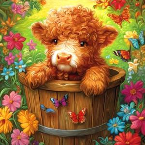MINIWAN 500-Piece Jigsaw Puzzle - Cute Highland Cow with Butterfly & Flower Design - Unique Challenging Family Puzzle, 20x20 Inches - Ideal Gift for Adults & Puzzle Enthusiasts