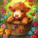 MINIWAN 500-Piece Jigsaw Puzzle - Cute Highland Cow with Butterfly & Flower Design - Unique Challenging Family Puzzle, 20x20 Inches - Ideal Gift for Adults & Puzzle Enthusiasts