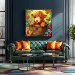 MINIWAN 500-Piece Jigsaw Puzzle - Cute Highland Cow with Butterfly & Flower Design - Unique Challenging Family Puzzle, 20x20 Inches - Ideal Gift for Adults & Puzzle Enthusiasts