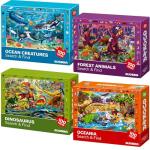 QUOKKA 100 Piece Puzzles for Kids Ages 4-6 - 4 Jigsaw Puzzles for Kids Ages 6-8 - Search and Find Game with Animals, Dinosaurs for Childrens 5-8 - Learning Educational Toys for Boys and Girls 8-11