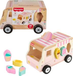 Fisher-Price Wood Toddler Toy Ice Cream Truck Shape Sorter Set, 9 Wooden Pieces for Developmental Play Kids Ages 18+ Months (Amazon Exclusive)