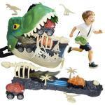Infistaky Dinosaur Toys Shoulder Bag with Rolling Wheels & Launch Tracks & Educational Storage Box, 3-in-1 Jurassic Toy Set for Kids 3+, Playset Gift for Toddler Boys & Girls（Tyrannosaurus rex）