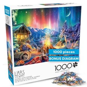 Buffalo Games - Lars Stewart - Winter's Night Bonfire - 1000 Piece Jigsaw Puzzle - Colorful, Holiday Puzzles for Adults – Precision-Cut Pieces, Seasonal Artwork, and Hours of Relaxing Fun