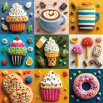 500 Piece Puzzle for Adult Embroidery Desserts Jigsaw Puzzle Cupcakes Coffee Ice Cream Donut Fabric Art Snacks Game Sweet Treats Puzzle with Letters on Back Challenging Gifts for Seniors & Families