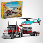 LEGO Creator 3 in 1 Flatbed Truck with Helicopter Toy, Transforms from Flatbed Truck Toy to Propeller Plane to Hot Rod and SUV Car Toys, Gift Idea for Boys and Girls Ages 7 Years Old and Up, 31146