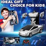 Transform RC Cyber Pickup Truck Cars Robot Toy for Kids, 2.4GHz Remote Control Car with One-Button Deformation 360° Rotation LED Lights Valentine's Day Birthday Gifts for Boys Age 4-7-8-12（1:18 Scale）