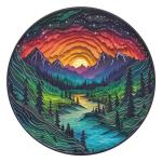 Magic Forest Puzzles for Adults 1000 Pieces, Nature Round Tree Mountain River Sunset Landscape Puzzle, Colorful Paper Cut Art Puzzle, Difficult Hard Challenge Jigsaw Puzzle