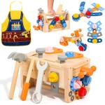 TONZE Kids Tool Set with Apron, Wooden Toddler Tool Bench Box Montessori Toys for 2 3 4 Year Old Boys Girls, 39 PCS Educational Construction Toys Pretend Play Toddler Toys 3 4 5 Year Old Birthday Gift