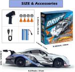HTURCCOP RC Drift Car 2.4GHz 1:24 Scale 4WD High Speed Remote Control Cars Vehicle with LED Lights Two Batteries and Drifting Tires Racing Sport Toy Cars for Adults Boys Girls Kids