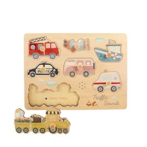 Freniland Transportation Sound Puzzle for Toddlers, Wooden Vehicle Sound Puzzle with Realistic Sounds, Educational Toy for 18M+