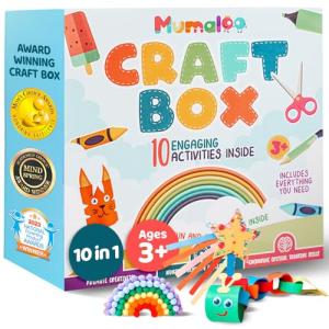 Mumaloo Craft Box for Kids - 10 Creative Arts and Crafts for Kids Ages 4-8, Fun, No Mess Educational Preschool & Homeschool Art Projects, Toddler Crafts Kit Supplies, Christmas Gift for Girls and Boys