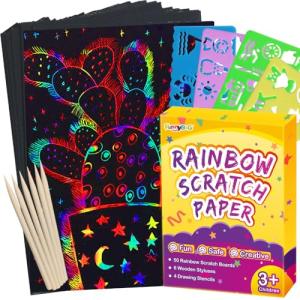 FUNNYB&G Rainbow Scratch Paper Art for Kids - 60 Pcs Magic Rainbow Scratch Paper Off Set Scratch Easter Crafts Arts Supplies Kits Pads Sheets for Party Games Halloween Christmas Birthday Gifts