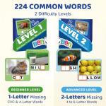 BenBen Spelling Games, 224 Flashcards, 208 Wood Letter Tiles, 1-4 Players, Learning Games for Kids 4-8, Educational Toys for Kindergarten 1st 2nd Grade, Preschool Classroom Must Haves