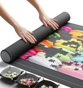 The Original Newverest Jigsaw Puzzle Mat Roll Up, Saver Pad 46” x 26” Portable Keeper Up to 1500 Pieces with Non-Slip Rubber Bottom & Smooth Top + 3 Puzzle Sorting Trays & Travel-Friendly Storage Bag