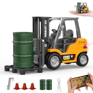 DAOGU mini RC Forklift Toy - 1:64 Alloy Remote Control Crane with Liftable Forks,STEM Educational Construction Vehicle for Kids Age 6-12,Christmas Birthday Gift(mini Forklift)