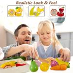 HERSITY Wooden Play Food Set Cutting Fruits and Veggies Toys for Toddlers 1-3, Pretend Play Kitchen Accessories Montessori Educational Toys Gifts for Kids Boys Girls 18 Months+