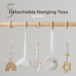 Comfy Cubs Wooden Baby Play Gym - Natural Finish Pinewood Baby Activity Gym with 5 Sensory Hanging Toys - Easy No-Tool Assembly, Safe and Durable for Infant Motor and Visual Development - Natural Wood