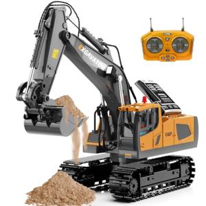 ID Gerilla Remote Control Excavator, 11CH RC Construction Truck Toy with Metal Shovel, Lights, Sounds and Turns 680 Degree, Christmas Birthday Gift for Kids Boys Aged 4 5 6 7 8-12