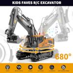 ID Gerilla Remote Control Excavator, 11CH RC Construction Truck Toy with Metal Shovel, Lights, Sounds and Turns 680 Degree, Christmas Birthday Gift for Kids Boys Aged 4 5 6 7 8-12