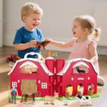 Big Red Barn Toys for Toddlers 1-3, Farm Animal Figures Playset with Tractor for 2 3 4 5 Year Old Kids, Musical Preschool Montessori STEM Learning Toys, Christmas Birthday Easter Gift for Boys Girls
