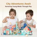 Wooden Building Blocks Set, City Construction Stacker Stacking Preschool Learning Educational Toys, Toddler Toys for 3+ Year Old Boy and Girl Gifts