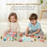 Wooden Building Blocks Set, City Construction Stacker Stacking Preschool Learning Educational Toys, Toddler Toys for 3+ Year Old Boy and Girl Gifts