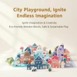 Wooden Building Blocks Set, City Construction Stacker Stacking Preschool Learning Educational Toys, Toddler Toys for 3+ Year Old Boy and Girl Gifts