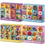 Bractowa 4 Packs 100 Piece Puzzles for Kids - Dogs Cats Donuts Flowers Puzzles for Kids Ages 4-6 6-8 8-10, Large Piece Puzzles for Kids & Seniors Adults Jigsaw Puzzles Educational Gifts for Girls Boys