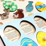 Fancy Land Easter Story Wooden Puzzle 12Pcs Religious Wood Eggs Peg Puzzle Set for Holy Week Christian Gifts Easter Basket Stuffers Sunday School Party Favor Church Activity Classroom Game Supplies