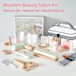 Smartwo 22 PCS Wooden Makeup Toy Set for Toddler Pretend Play,Wood Beauty Salon Toys Cute Wooden Makeup Kit with Realistic Accessories Gift for Girls 3 4 5 6