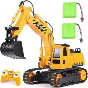 DOUBLE E Remote Control Excavator Toy 2 Batteries RC Excavators Sandbox Digger Hydraulic Construction Toys Vehicles Birthday Gift for Boys Kids 3-14 Years