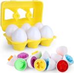 VUIYA Toddler Toys - Color Matching Egg Set - Educational Color, Shapes and Sorting Recognition Skills - Puzzle for Kid Baby Boy Girl, Easter Basket Gift (6 Eggs)