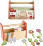 Fisher-Price Wood Pretend Play Toy Tiny Garden Caddy, 12-Piece Set with Wooden Tools & Plants for Preschool Kids Ages 3+ Years