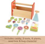 Fisher-Price Wood Pretend Play Toy Tiny Garden Caddy, 12-Piece Set with Wooden Tools & Plants for Preschool Kids Ages 3+ Years