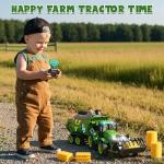 Funwee 2.4GHz RC Tractor Toy w/Light & Music, Kid Farm Car Toy w/Front Loader & Farm Animal, RC Tractor Trailer Truck Vehicle Toy for Boy Girl Age 3 4 5 6 7+ Year Old Christmas Birthday Gift (Green)