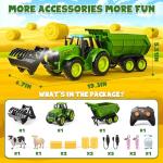 Funwee 2.4GHz RC Tractor Toy w/Light & Music, Kid Farm Car Toy w/Front Loader & Farm Animal, RC Tractor Trailer Truck Vehicle Toy for Boy Girl Age 3 4 5 6 7+ Year Old Christmas Birthday Gift (Green)