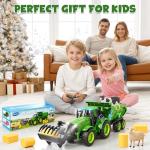 Funwee 2.4GHz RC Tractor Toy w/Light & Music, Kid Farm Car Toy w/Front Loader & Farm Animal, RC Tractor Trailer Truck Vehicle Toy for Boy Girl Age 3 4 5 6 7+ Year Old Christmas Birthday Gift (Green)