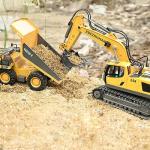 KidsFaves Remote Control Dump Truck Toys 9 Channel 2 Batteries RC Construction Toy Vehicles with Metal Bed Lights/Sounds, Birthday Gifts for Boys Age 3+