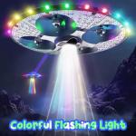 Foam UFO Drone for Kids – RC Plane with Colorful LED Lights, Remote Control Helicopter with Auto Hover, 2 Batteries (15 Mins Flight)