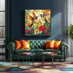 Vintage Paint Hummingbird Flower 500 Piece Puzzles for Adults, Easy Large Piece Puzzle for Seniors, Challenge Art Jigsaw Puzzles, for Gifts Party Games Family, 20x20 Inch Dust Free