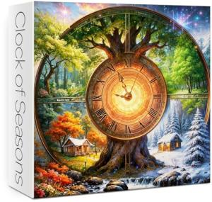 Four Seasons Landscape Clock Puzzles for Adults 1000 Pieces. Fantasy Tree of Life Scenery Jigsaw Puzzles. Challenging Forest, River,Nature,Art Puzzles