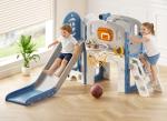 YUFU 8 in 1 Toddler Slide Set, Kids Slide for Toddlers Age 1-3, Toddler Playset with Climber and Basketball Hoop, Indoor Outdoor Playground for Toddlers 1-3 (Blue+Gray)
