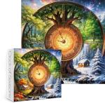 Four Seasons Landscape Clock Puzzles for Adults 1000 Pieces. Fantasy Tree of Life Scenery Jigsaw Puzzles. Challenging Forest, River,Nature,Art Puzzles