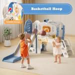 YUFU 8 in 1 Toddler Slide Set, Kids Slide for Toddlers Age 1-3, Toddler Playset with Climber and Basketball Hoop, Indoor Outdoor Playground for Toddlers 1-3 (Blue+Gray)