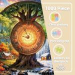 Four Seasons Landscape Clock Puzzles for Adults 1000 Pieces. Fantasy Tree of Life Scenery Jigsaw Puzzles. Challenging Forest, River,Nature,Art Puzzles