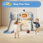 YUFU 8 in 1 Toddler Slide Set, Kids Slide for Toddlers Age 1-3, Toddler Playset with Climber and Basketball Hoop, Indoor Outdoor Playground for Toddlers 1-3 (Blue+Gray)