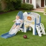 YUFU 8 in 1 Toddler Slide Set, Kids Slide for Toddlers Age 1-3, Toddler Playset with Climber and Basketball Hoop, Indoor Outdoor Playground for Toddlers 1-3 (Blue+Gray)