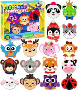 MDCGFOD 16 Pack Arts and Crafts for Kids, Toddler Crafts Animal Paper Plate Art Kit Gift for 3 4 5 6 Year Old Boys Girls DIY Kids for Birthday Party Favor Preschool Classroom Party Games