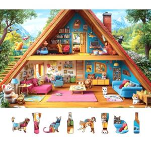 PuzzOne 500 Piece Puzzles for Adults, Mountain Home with Animal Characters - Fairy Tale Cottage Jigsaw Puzzle for Family Fun, Party Game, Finished Size 23" x 15"